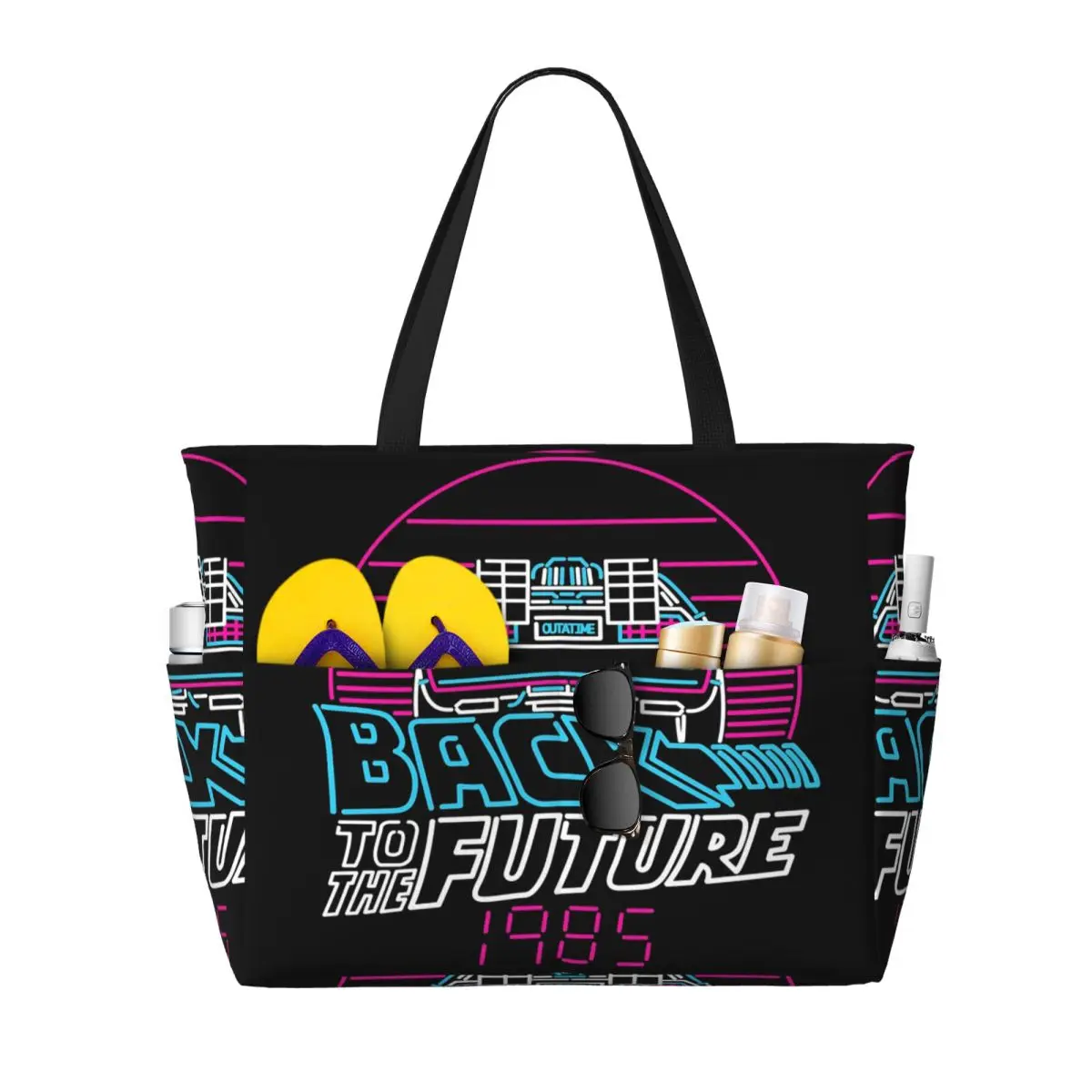 

Back To The Future 80s Delorean Future 1985 Beach Tote Bag Sport Gym Yoga Duffle Large Tote Bag Women Travel Bag Fitness bag