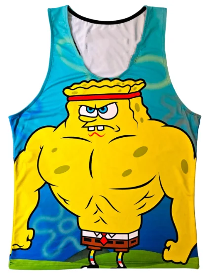 Adult and Children's Parent-child, Couple Bikini Bottom Eye-catching Vest, Quirky SpongeBob 3D Print Sleeveless T-shirt