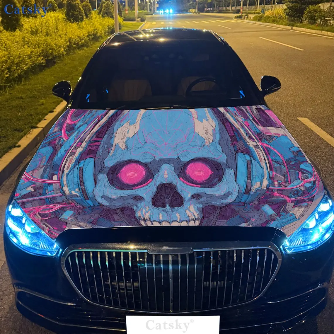 

Cool Cyber Pink Eye Skull PVC Car Vinyl Wraps, Self-Adhesive Waterproof Car Hood Decal Sticker, Car Decoration Protection Sticke