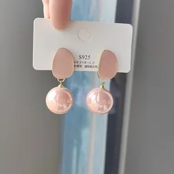 Trendy Pink Pearl Drop Earrings for Women Vintage Jewelry Party Wedding Gifts Charm Female Earring For Girl