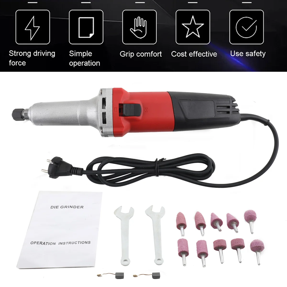 750W Elektrischer Geradschleifer, Handgehaltene Schleifmaschine mit Variabler Geschwindigkeit 0-27000 U/min, Polierwerkzeug, Mini-Fräse 6mm – Detail 6