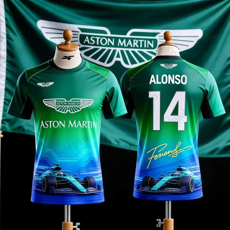 

Футболка Aston Martin 2026 с номером Фернандо Алонсо. Футболка 14 T Spanish Racers Team Racing Suit, быстросохнущая, винтажная