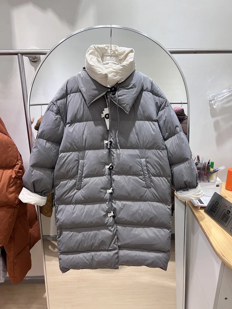 Versione coreana design alla moda versatile double-face piumino d'anatra bianca tendenza 2025 nuovo piumino di media lunghezza da donna