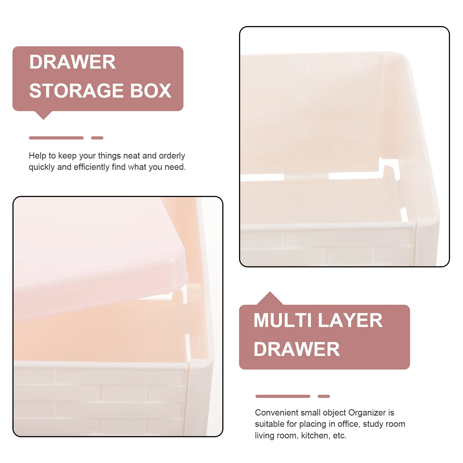 Kotak Penyimpanan Serbaguna Plastik untuk Kantor, Belajar, Dapur, Wadah Penyimpanan Plastik Kecil dengan Tutup