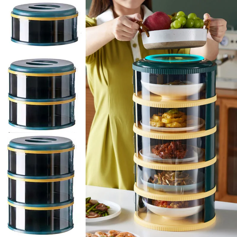 Food Storage Stack Box, Detachable Vegetable Cover, Waterproof, Dust Prevention, Mosquito, Picnic Carry, Outdoor