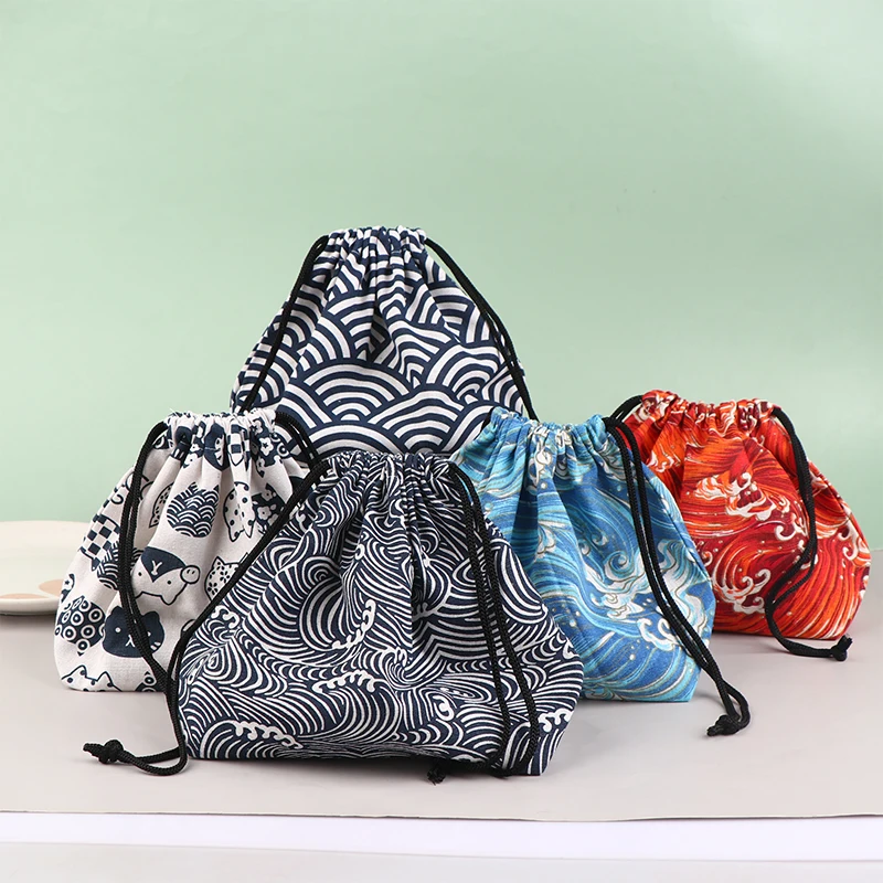 Fiambrera Bento portátil de viaje para Picnic, bolsa de mano de estilo japonés con cordón, bolsa de almacenamiento, fácil de lavar, 1 ud.