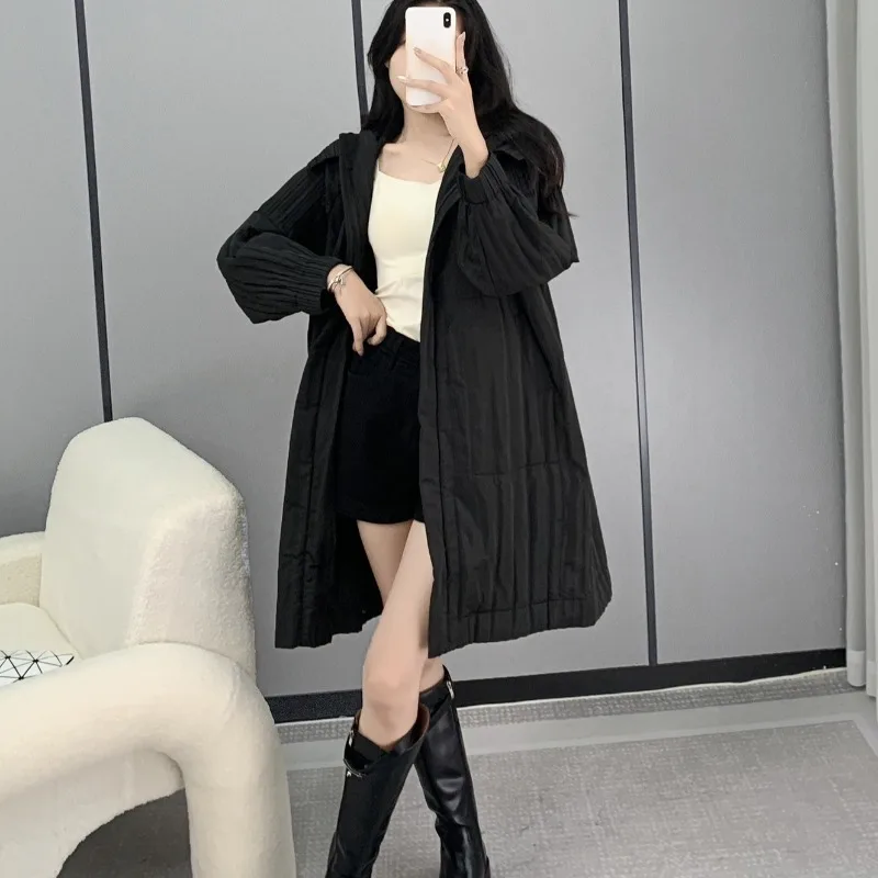 

Miyake длинная зимняя хлопковая куртка Япония Корея новая мода свободная плиссированная хлопковая куртка-сэндвич женская ветровка теплая одежда