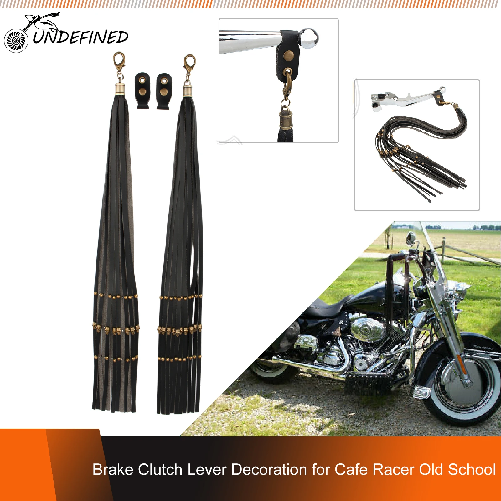 

Motorcycle Brake Clutch Lever PU Leather Cover Skull Rivet Tassel Levers Decoration for Harley Indian Cafe Racer Old School Bike