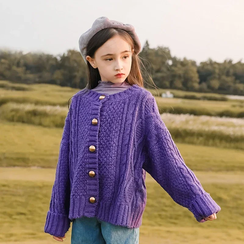 

Winter Christmas Sweater Fashion Long Sleeve Cardigan for Girls Kids 4 To 14 Year Children Knitted Sweaters Outerwear Thick Coat