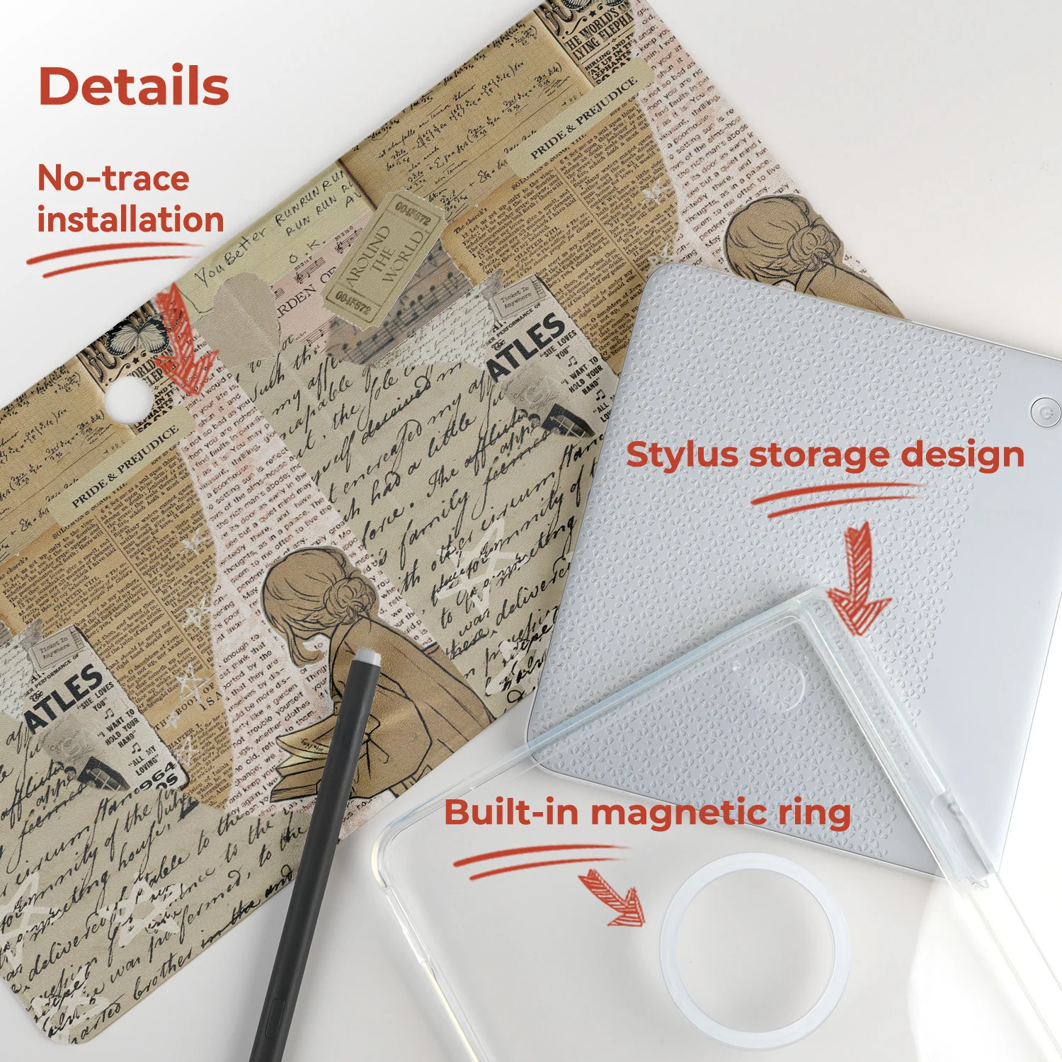 Twosheep suit for Kobo Libra Colour Kobo Libra2 Magnetic Detachable Case Cover with Stylus Slot Clear Back INS Style