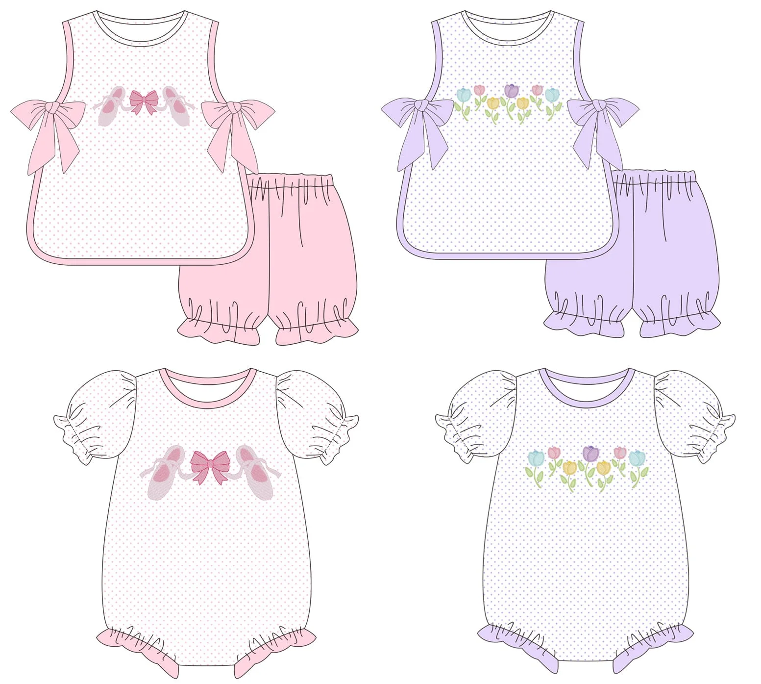 

Tot round neck sleeveless top with bow decoration paired with fitted shorts girls' set milk silk custom wholesale