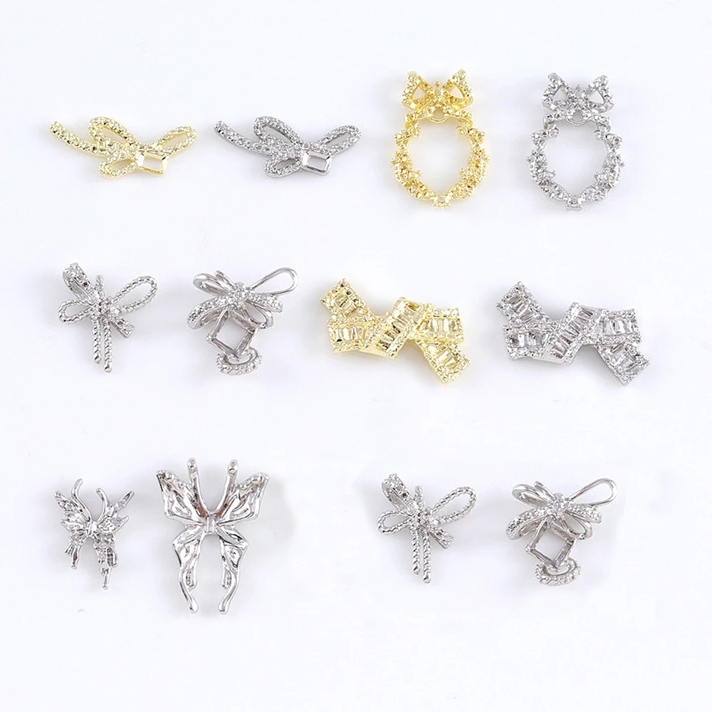 10pcs Alloy Bows Ring Nail Art Charm 3D Big Butterfly Hollow Bowknot Ring Nail Decoration DIY Luxury Style Nail Accessories