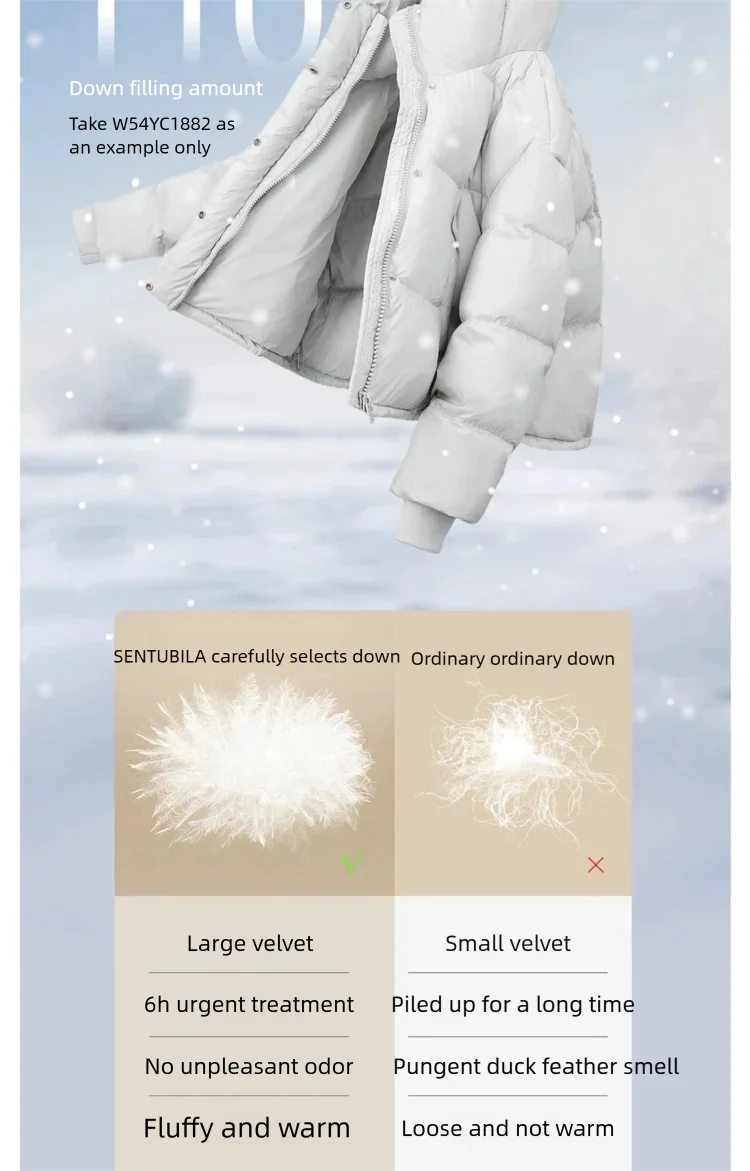 SENTUBILA Damen Winter Daunenjacke 2026 Leichte Warme Druckfreie Lose Kapuzen-Kurzdaunenjacke für Damen W54YC1882 – Detail 13