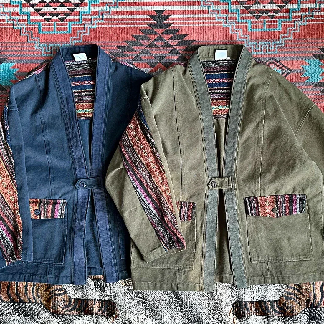 Japanese Retro Washed Old Coats with Ethnic Style Fabric Splicing Daopao Men's and Women's Jackets Spring Autumn