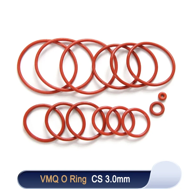 

10/50pcs VMQ O Ring Gasket CS 3mm OD 10 ~ 150mm Red Waterproof Washer Round O Shape Silicone Ring Food Grade