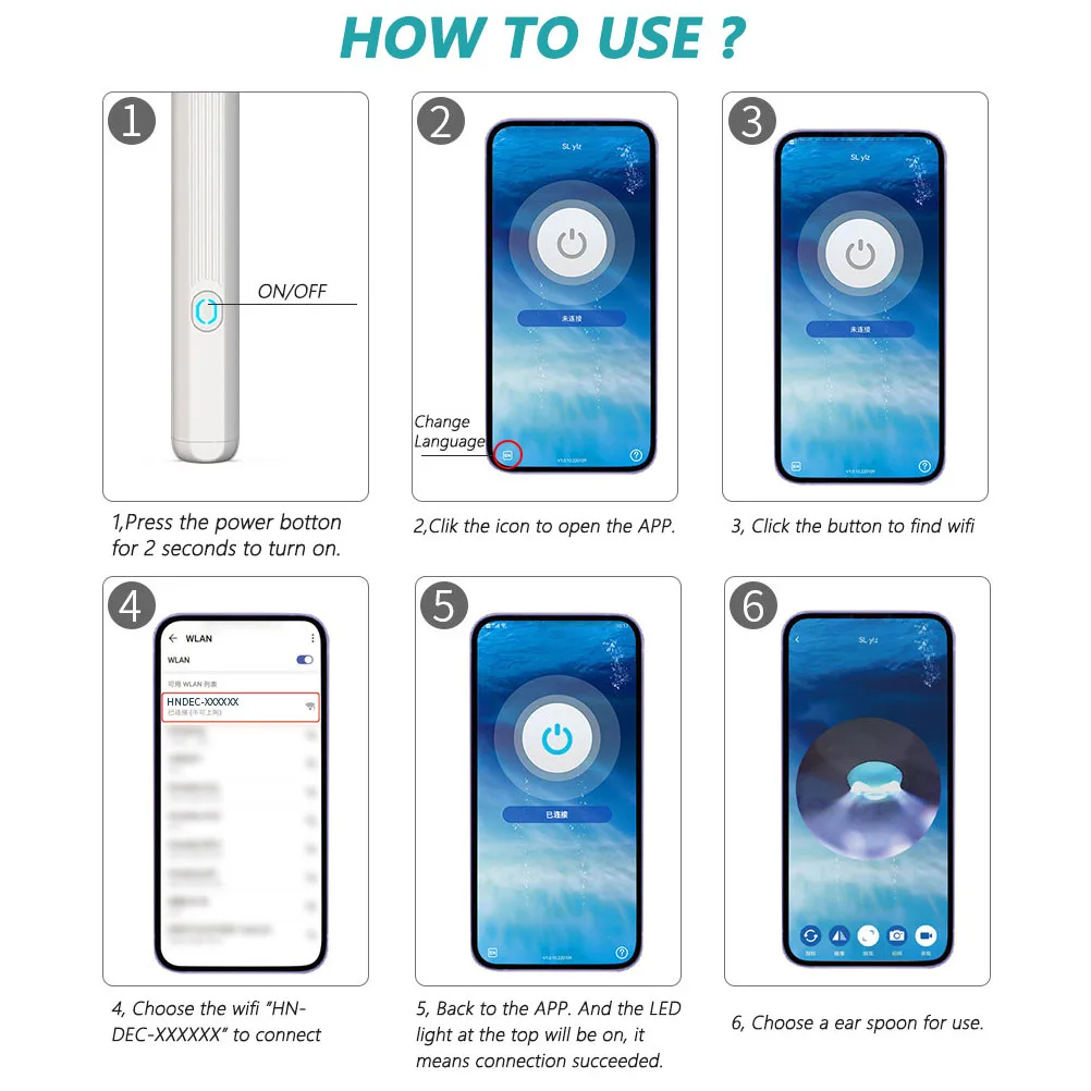

1 комплект, беспроводной ушной отоскоп, средство для удаления ушной серы, 1296p, совок для чистки ушей с камерой, портативный набор инструментов с подключением к приложению и множеством