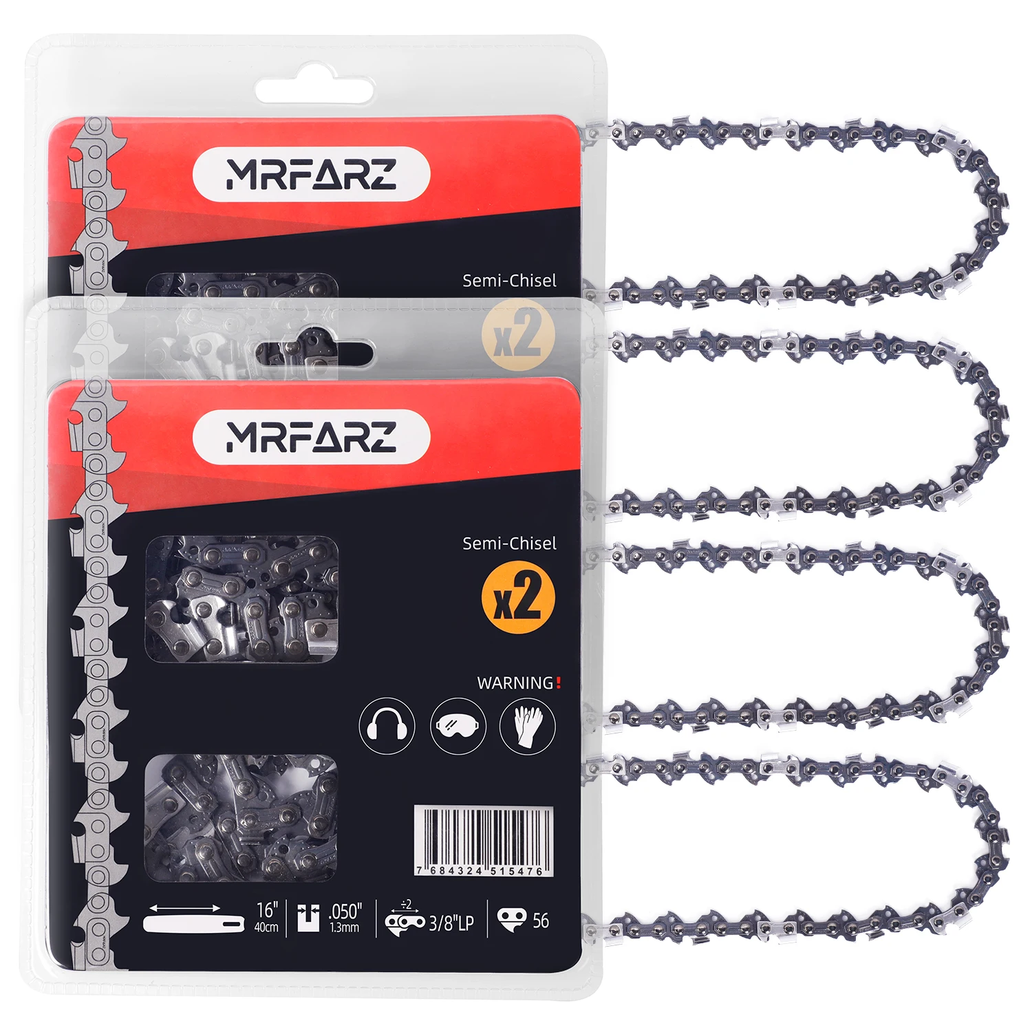 

16 Inch Chainsaw Chain 3/8" LP Pitch .050" Gauge 56 Drive Links Fits Craftsman, Poulan, Ryobi, Echo, Greenworks-(4 Chains)