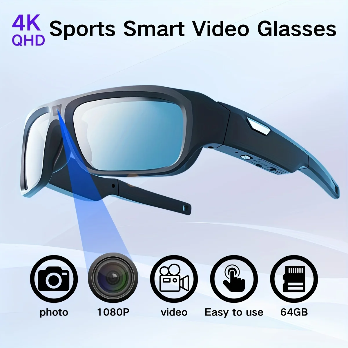 4K Video Glasses HD Smart Glasses Sports Outdoor Portable Motorcycle And Bicycle Recorder Camera 2hour Video Recording Time