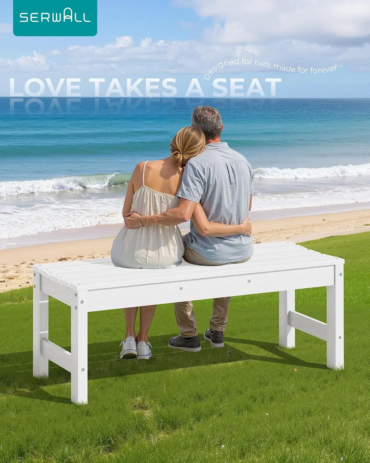 47 Inches Backless Outdoor Bench for 2-Person, White, Customized