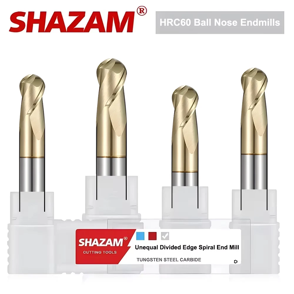 SHAZAM 2-Flute Tungsten Steel Carbide Milling Cutter Titanium Alloy Unequal Divided Edge Ball Nose Endmills CNC Machining Center