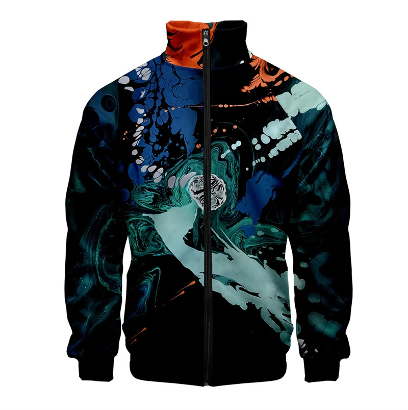 Abstract Painting Pattern 3D Jacket Men Women Harajuku Hip Hop Style Hoodies Casual Stand Collar Zipper Sweatshirt Mens Clothes