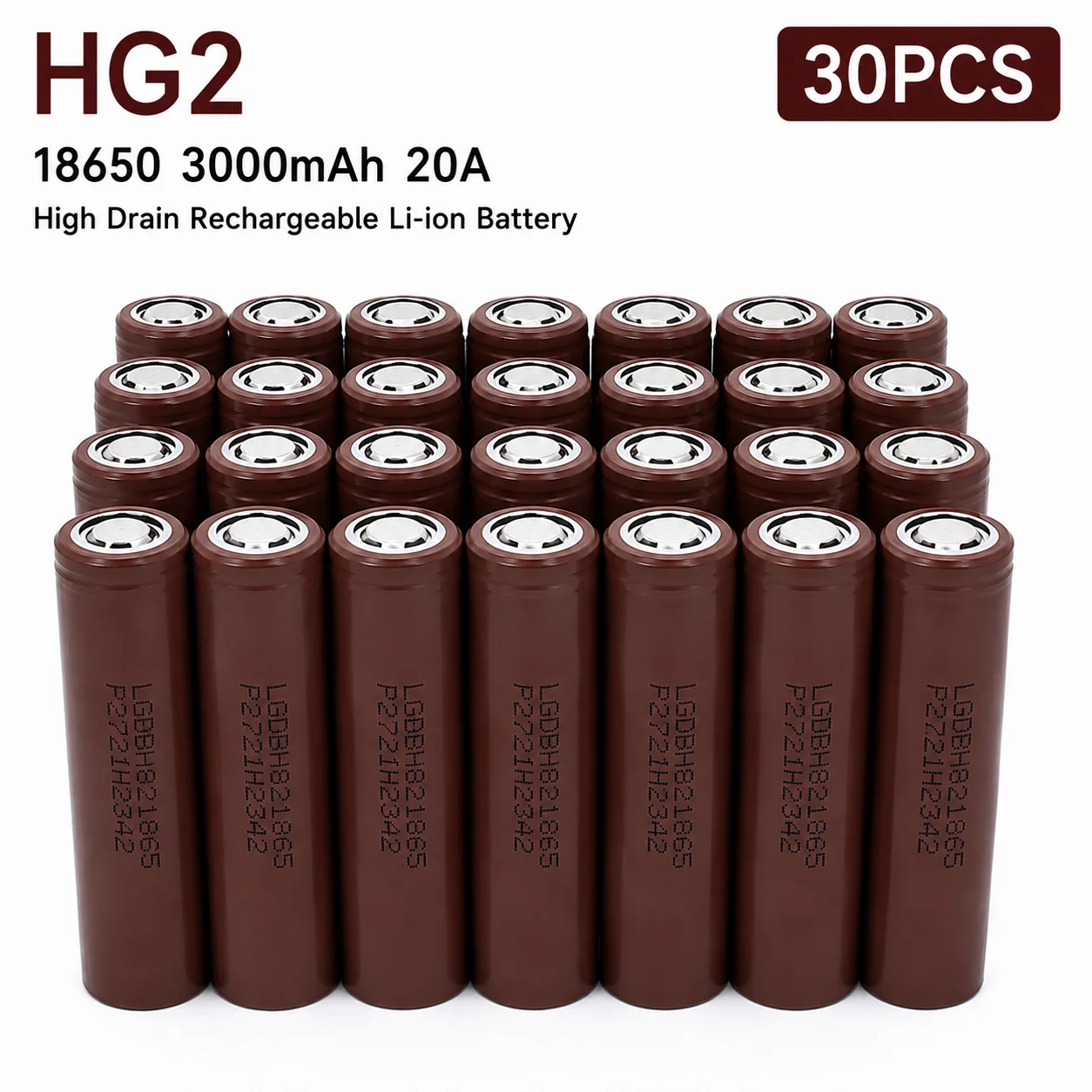 18650 Wiederaufladbare Batterie 3,7V 3000mAh 20A Flachkopf-Hochstrom-Lithium-Ionen-Zelle Ersatz für HG2 Schneller EU-Versand