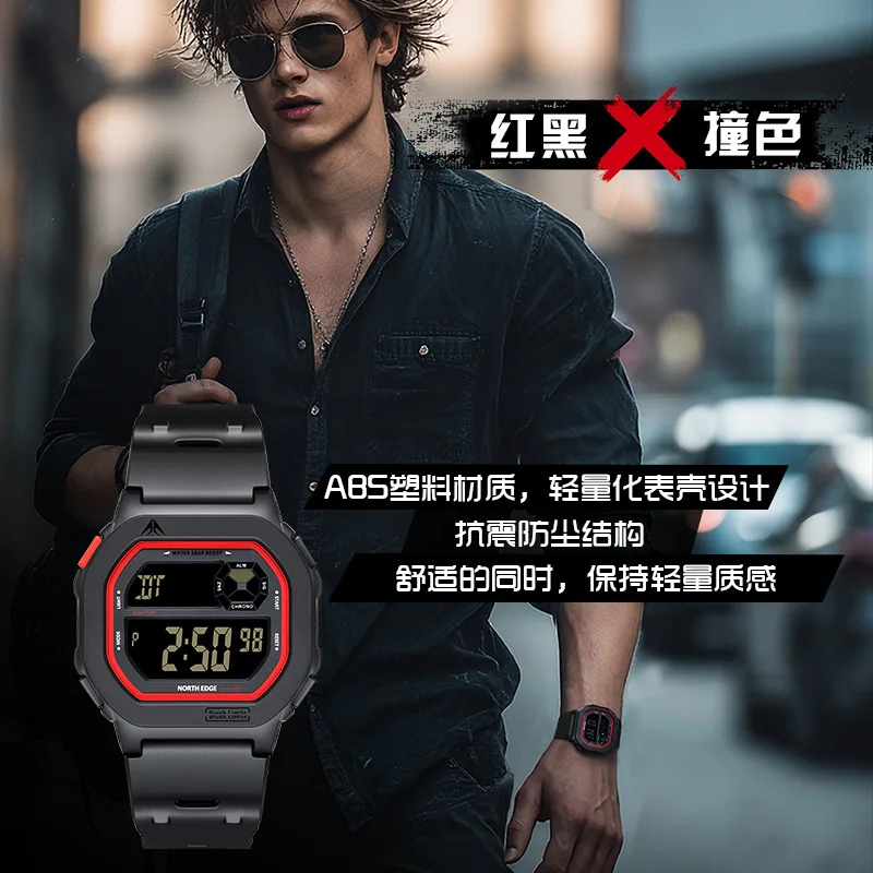 Reloj electrónico luminoso cuadrado resistente al agua con pantalla única, reloj despertador de tendencia para deportes al aire libre, cronómetro, reloj electrónico