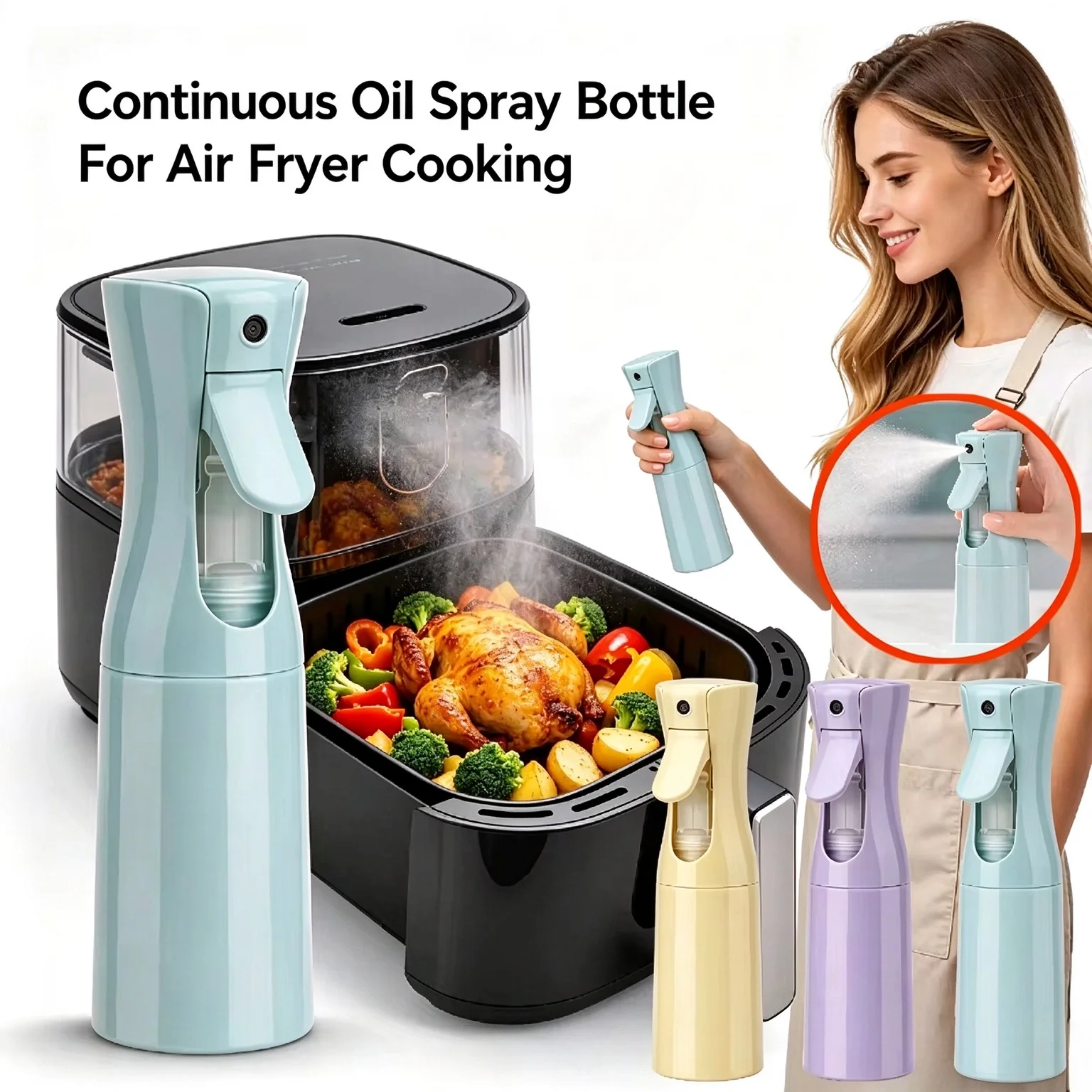 Continuous Spray Oil Spray Bottle Plastic Baking Oil Spray Bottle BBQ Cooking Garden Plant for Hair Salon Daily Moisturizing