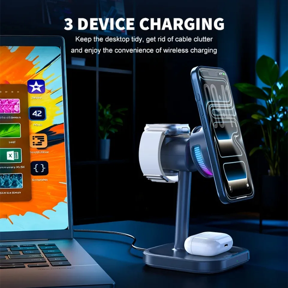 Qi2.2 25W 4 In1 Magnetic Wireless Charger Stand Cooling LED 