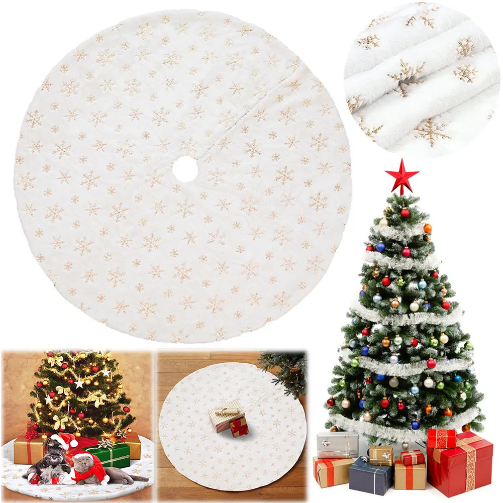 

78inch Christmas Tree Skirt with Gold Sequin Snowflake Xmas Tree Skirt Xmas Decorations Indoor Holiday Party Decor