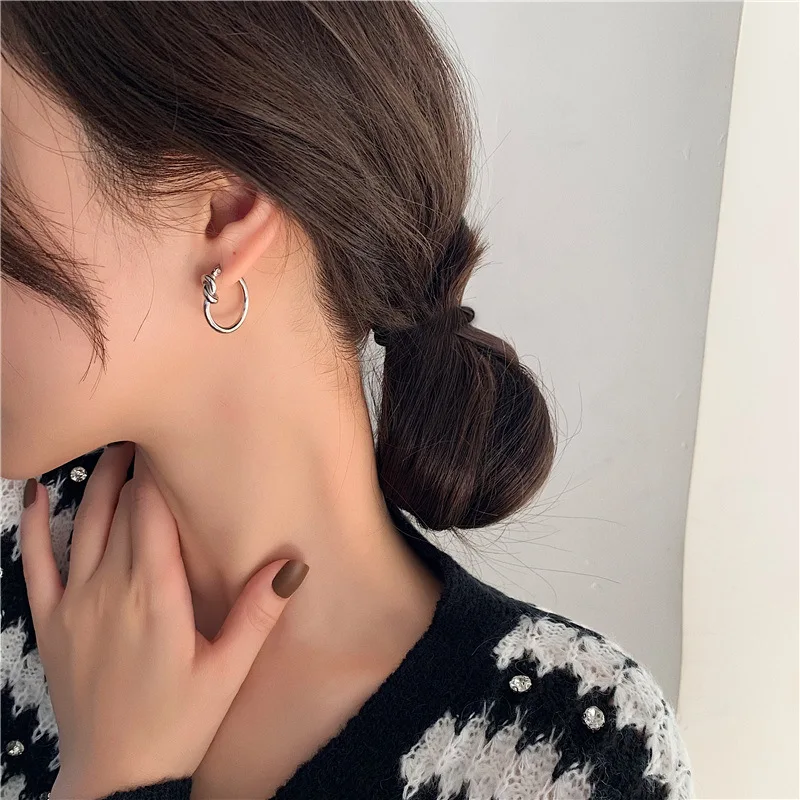 Gold Color Stainless Steel Earrings for Women Trendy Simple Twist Knotted Circle Hoop Earring Punk Hip Hop Jewelry Accessories