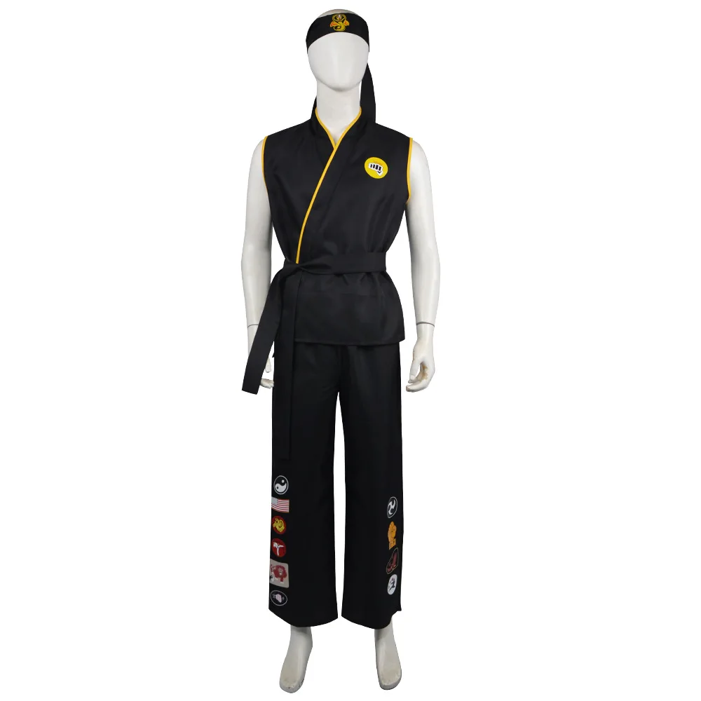 Karate KOF Cobra Kai Cosplay Costume Aldult Black White Kimono Uniform Headband Anime Halloween Party Suit Tracksuit