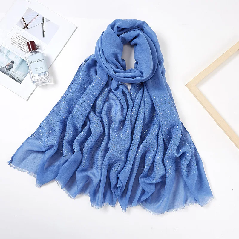 Trendy Sequins Cotton Scarf Muslim Hijabs For Women Headscarf Soft Cotton Linen Tassel Sequins Islamic Hijab Shawls And Wraps