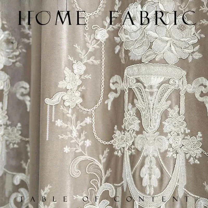 Lace Embroidery Milk Tea Coloured Velvet Curtains for Living Room Bedroom Balcony Embroidered Curtains Villa Curtains Customised