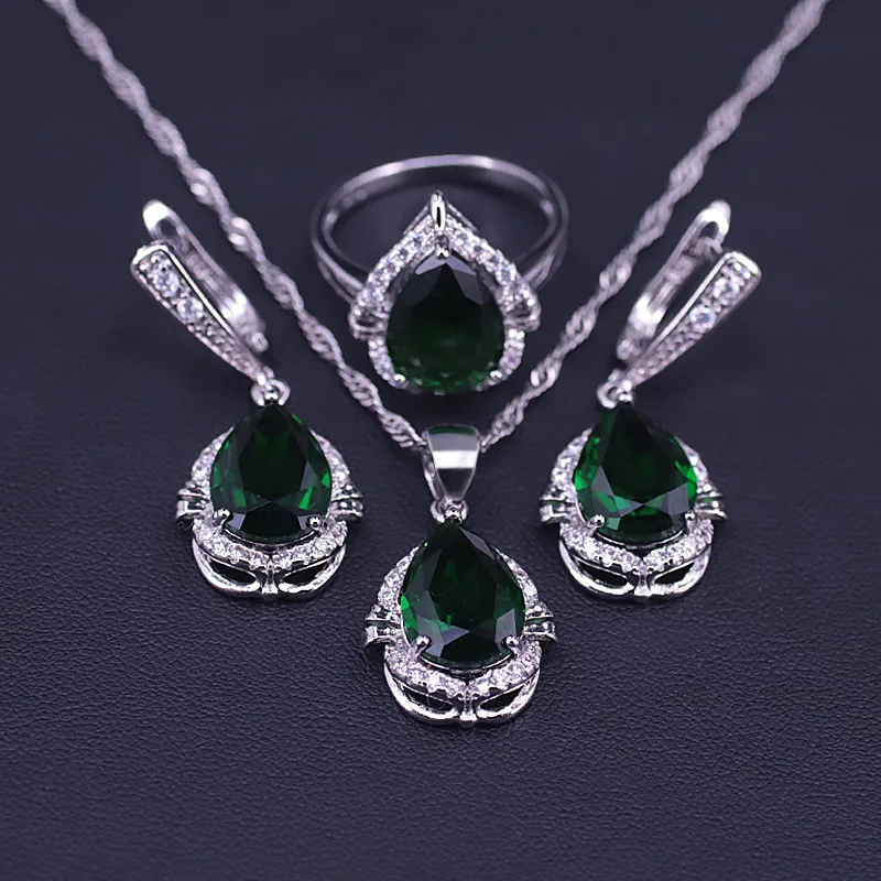 big sale water drop gren store white zircon silver 925 costume jewelry for women drop earrings ring necklace net