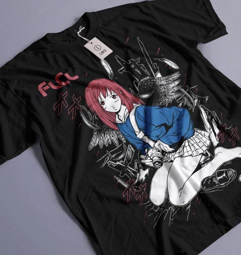 FLCL Fooly Cooly Haruko Haruhara Anime Shirt Unisex Baumwolle Kurzarm Rundhals Sommer Oversized Grafik-Print Harajuku Y2k T-Shirt Top – Detail 3