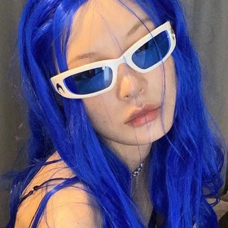 جديد القمر مستطيلة النظارات الشمسية للنساء الرجال الرجعية في الهواء الطلق ركوب الدراجات الرياضة الهيب هوب فاسق نظارات شمسية UV400 الاتجاه ظلال