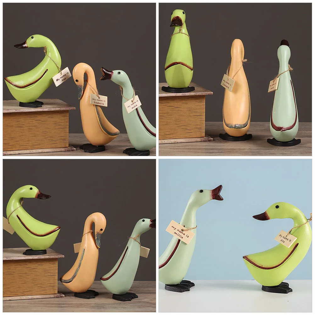 

3pcs Wooden Duck Sculpture Carved Statue Wood Craft Decor for Home Office Desktop Decoration Duck Shaped Figurine Wood Animal