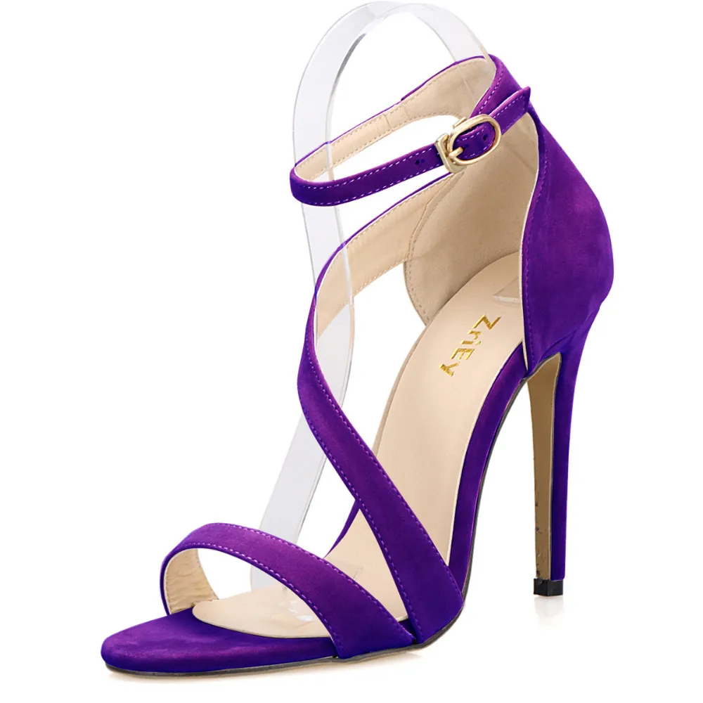2025 New Women Sandals Sexy Open Toe Ankle Straps High Heels Stilettos Suede Wedding Shoes 11CM Thin  Sandalias 102-8VE