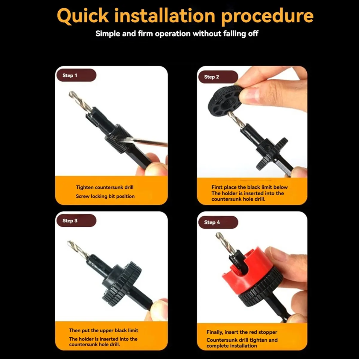 A74U 2PC Woodworking Limit Countersink Drill Non Slip Hexagonal Shank with Bearing Adjustable Step Drill Screw Opener