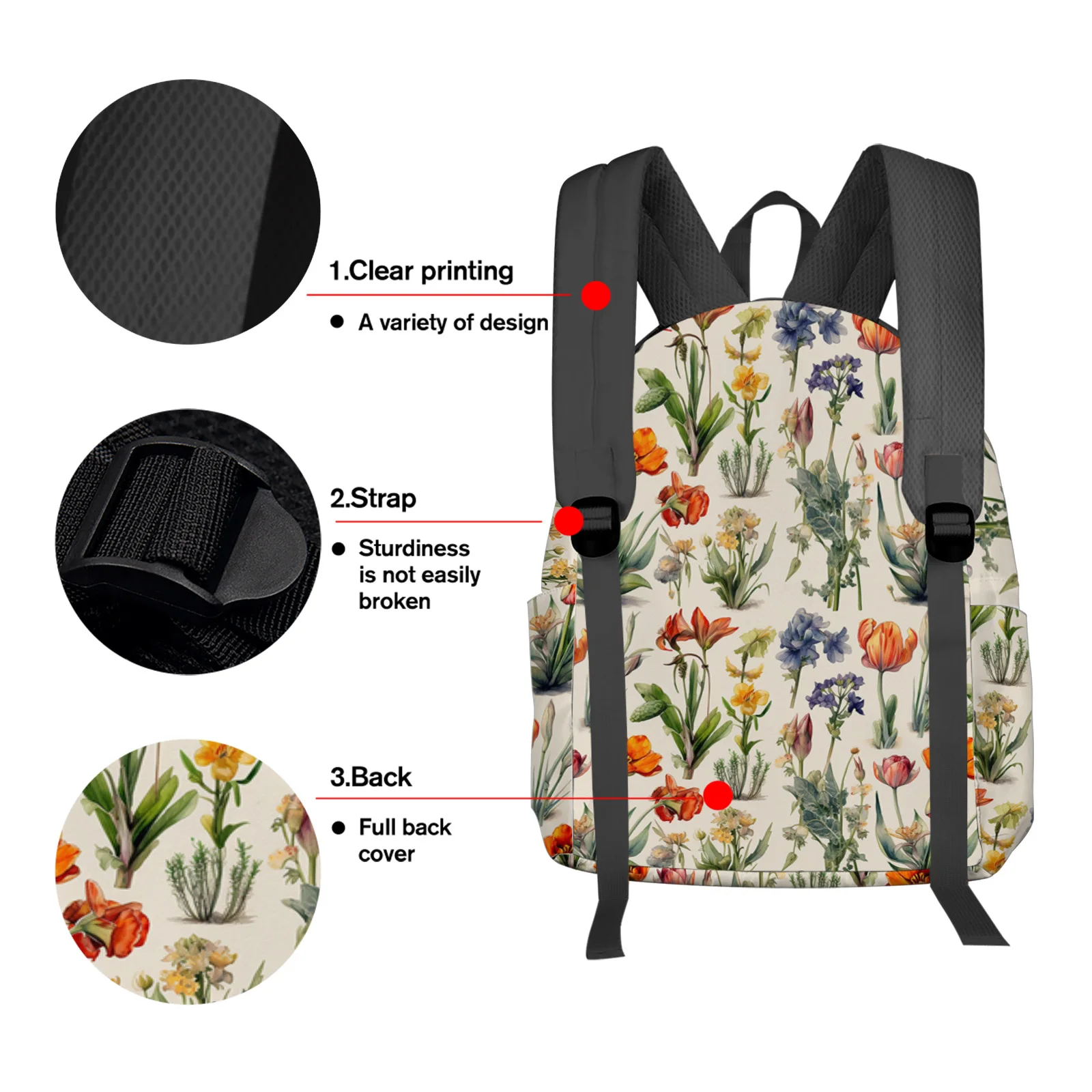 Flower Retro Backpack Teenagers Student School Bags Laptop Custom Backpack for Men Women Travel Bag