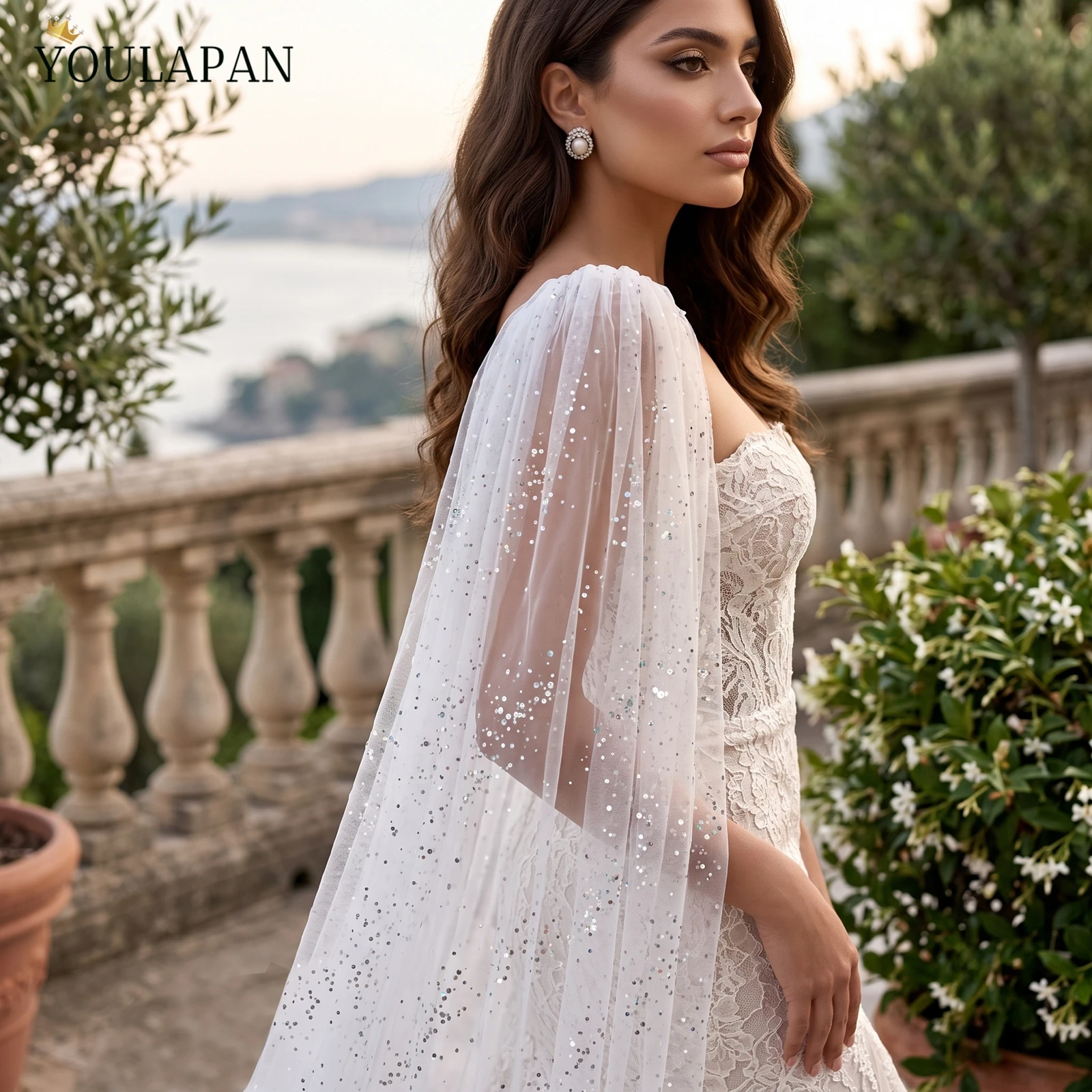 TOPQUEEN Mangas Desmontables De Novia Irregular Sequined Shawl Bolero Woman For Reverse Wedding Dress Wedding Cape Vg141