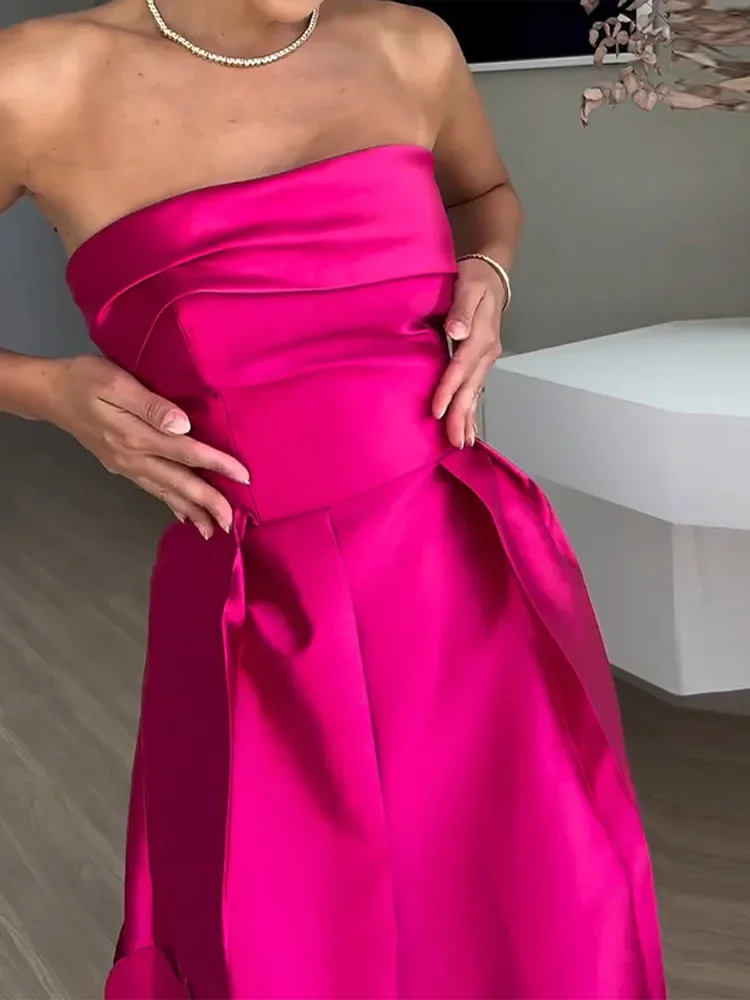 فستان دائري بدون حمالات فستان عالي الخصر من الساتان مثير للحفلات الاجتماعية ثوب مسائي أنيق للتخسيس فساتين طويلة للنساء #2