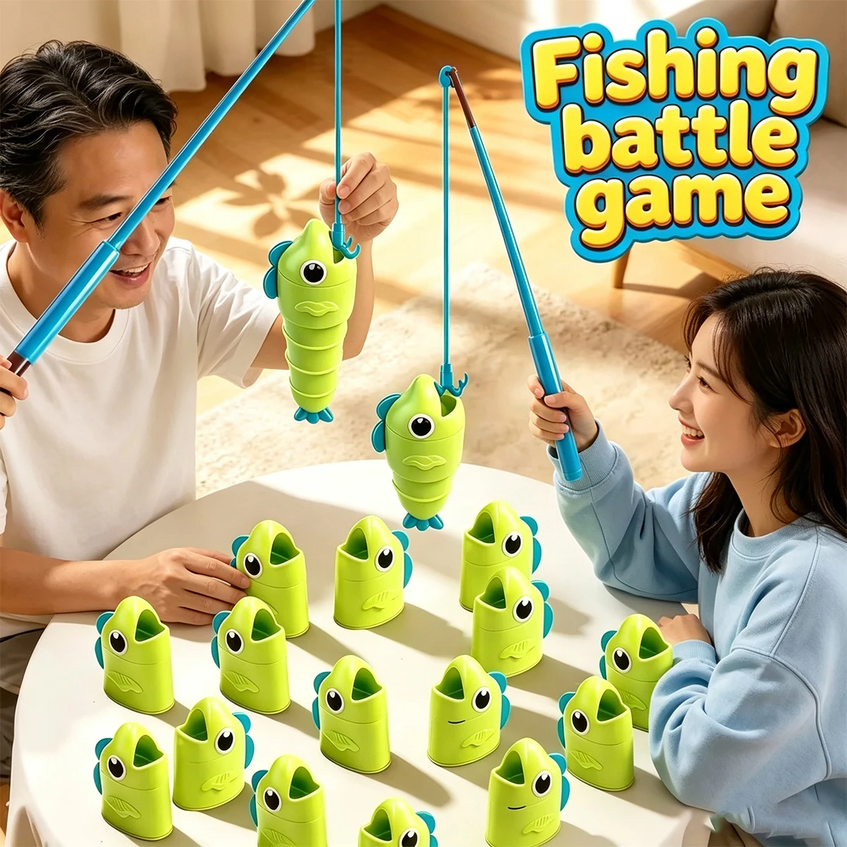 New 2 Player Competitive Fishing Game with Telescoping Rods Stretchable Fish Catch Battle  Adult Interactive Entertainment Toy