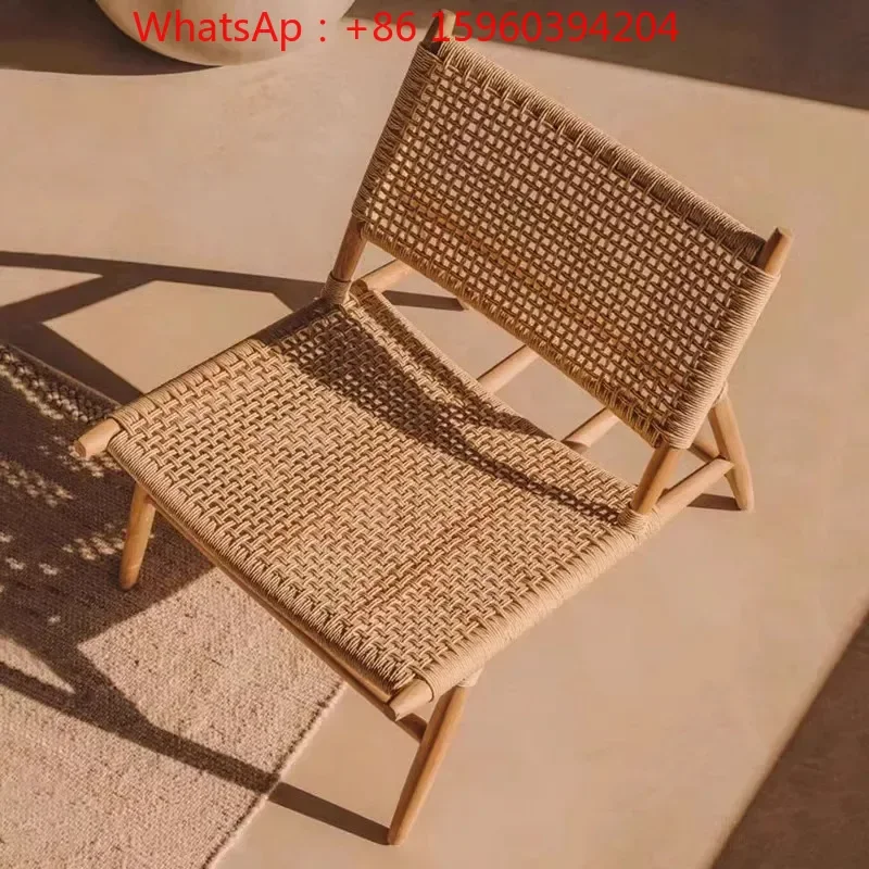 Outdoor rattan woven solid wood sofa chair Courtyard rattan chair Leisure terrace B & B pastoral teak waterproof and sun-proof