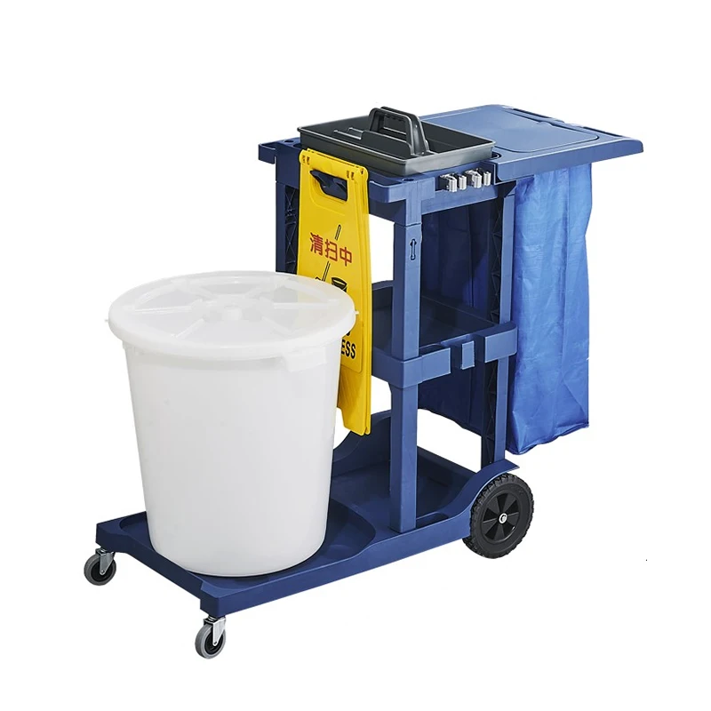 

Multifunctional plastic cleaning trolley with wheels for room service and hotels/restaurants