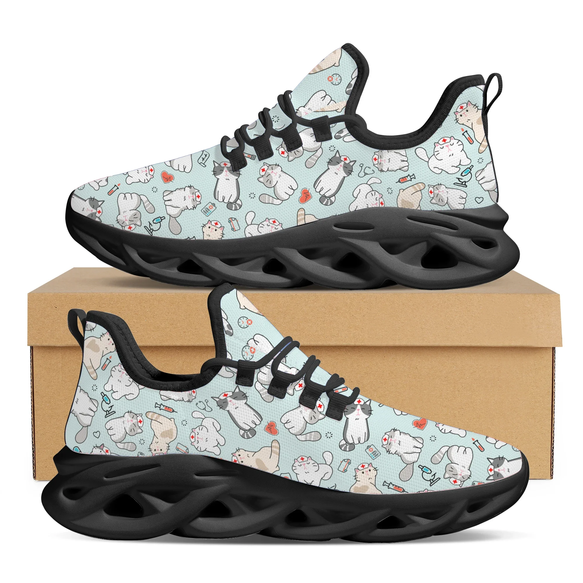 Cute Cartoon Nurse Cat Design Sneakers Running Sneakers Light Mesh Women's Footwear Outdoor Blade Shoes Zapatos
