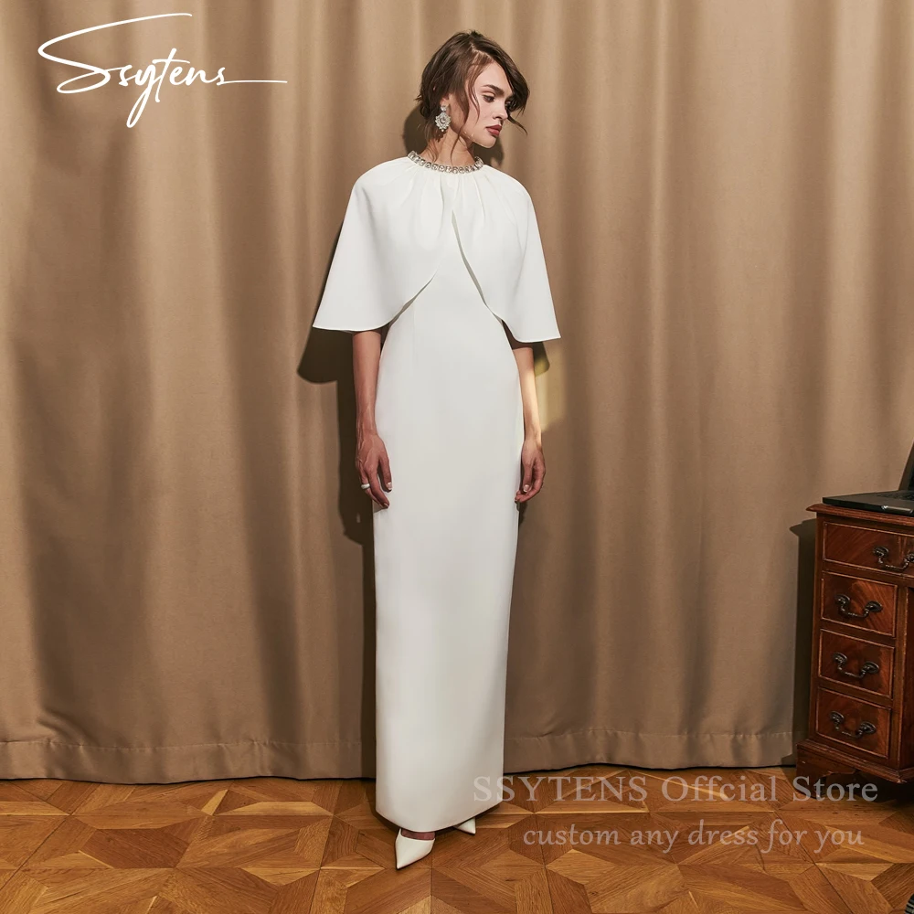 

SSYTENS Customized Simple White Wedding Dresses for Women Cape Sleeves Bride Dress Mermaid Robe De Mariée Vestidos Novias Boda