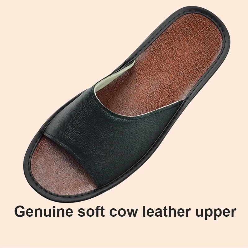 Big sizes Genuine Cow Leather Slippers Homes in indoor slipper summer open toe sandals men women elderly casual Slides shoes