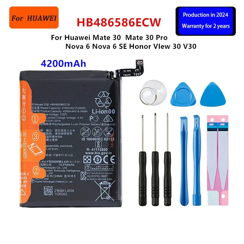 

Orginal HB486586ECW 4200mAh Battery For Huawei Mate 30/Mate 30 Pro Nova 6/Nova 6 SE Honor VIew 30 V30 Batteries +Tools